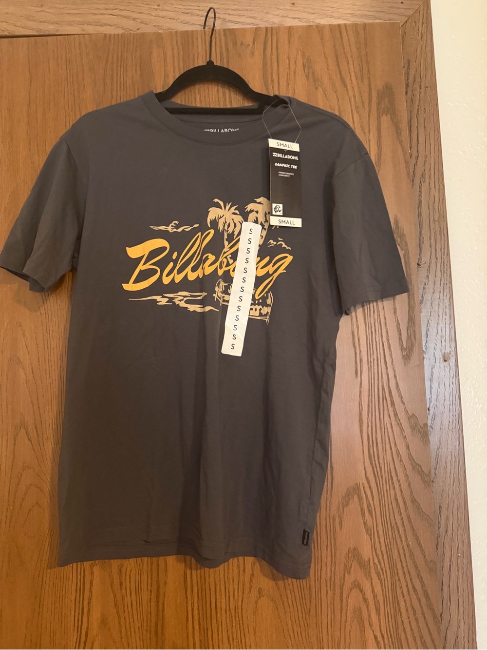 Billabong Charcoal Short-Sleeve Tee with Yellow Script Palm